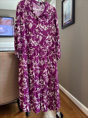 Maison Tara Purple Floral Tiered Maxi Dress